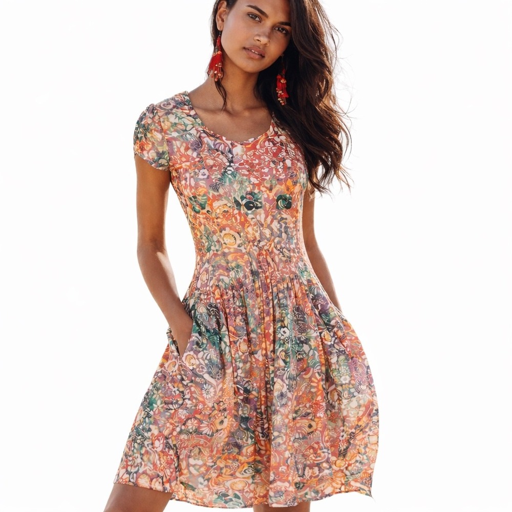 Peruvian Connection Aguirre Floral Paisley Fit Flare Sun Dress Multicolor M